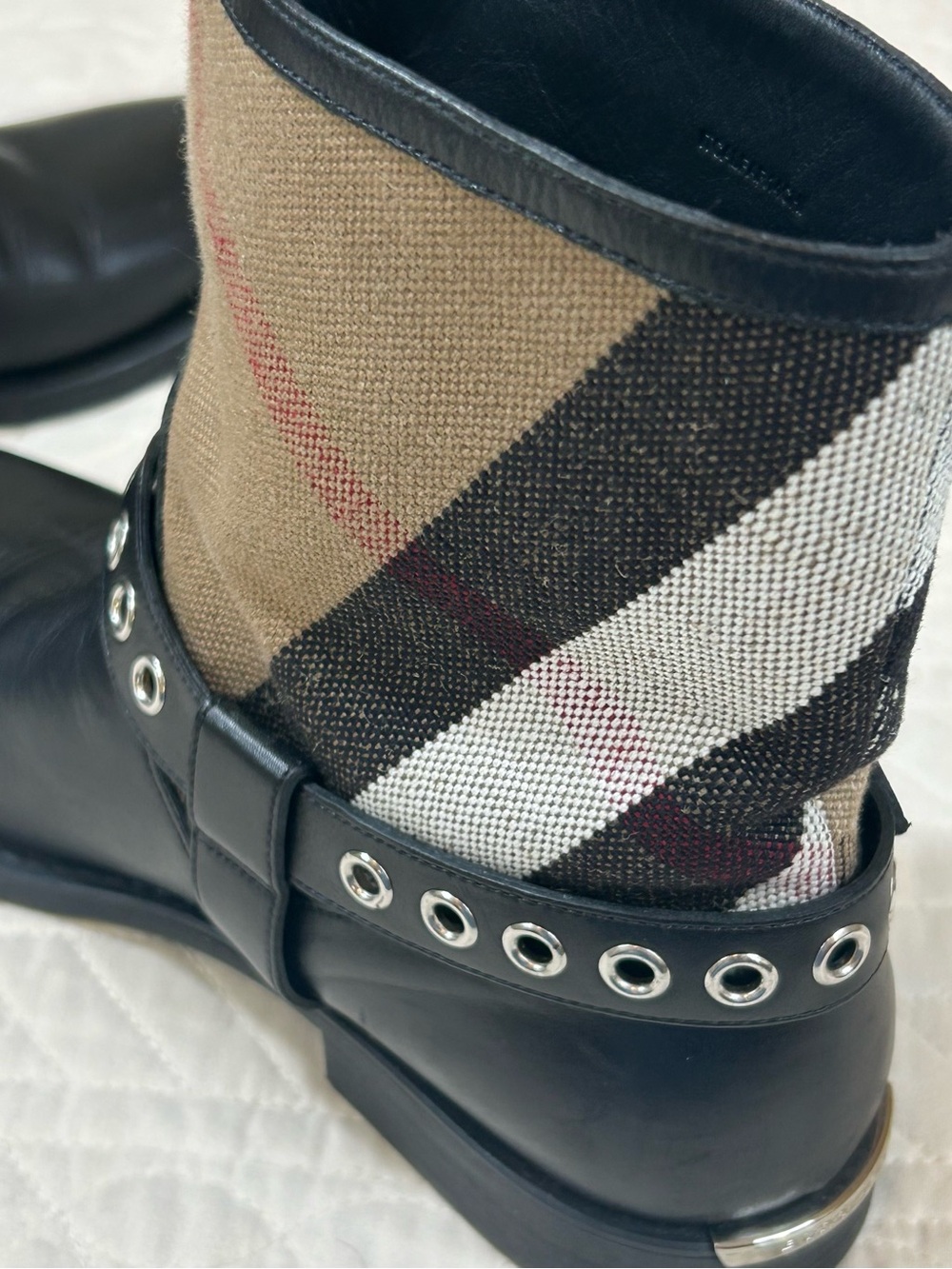 Burberry Queenstead Black Check Leather Boots Size 6.5 US (36.5 EU) - Picture 11 of 12